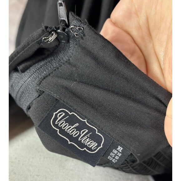 Vtg 50s Voodoo Vixen Black Swing Flare Dress XL Pin up Retro Heart Button goth - Picture 3 of 16